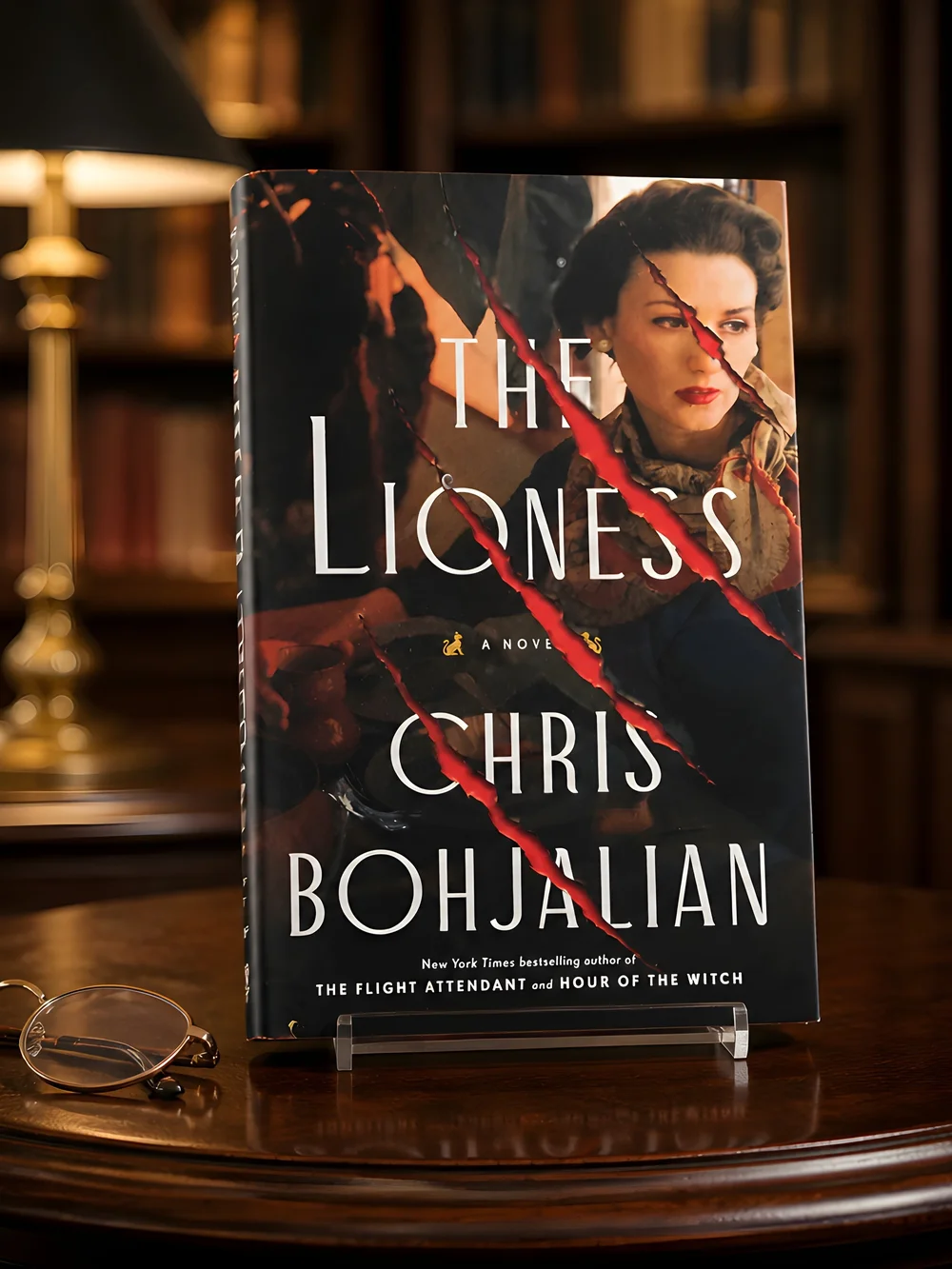 The Lioness by Chris Bohjalian — Hardcover Novel with Red Accent Slashes